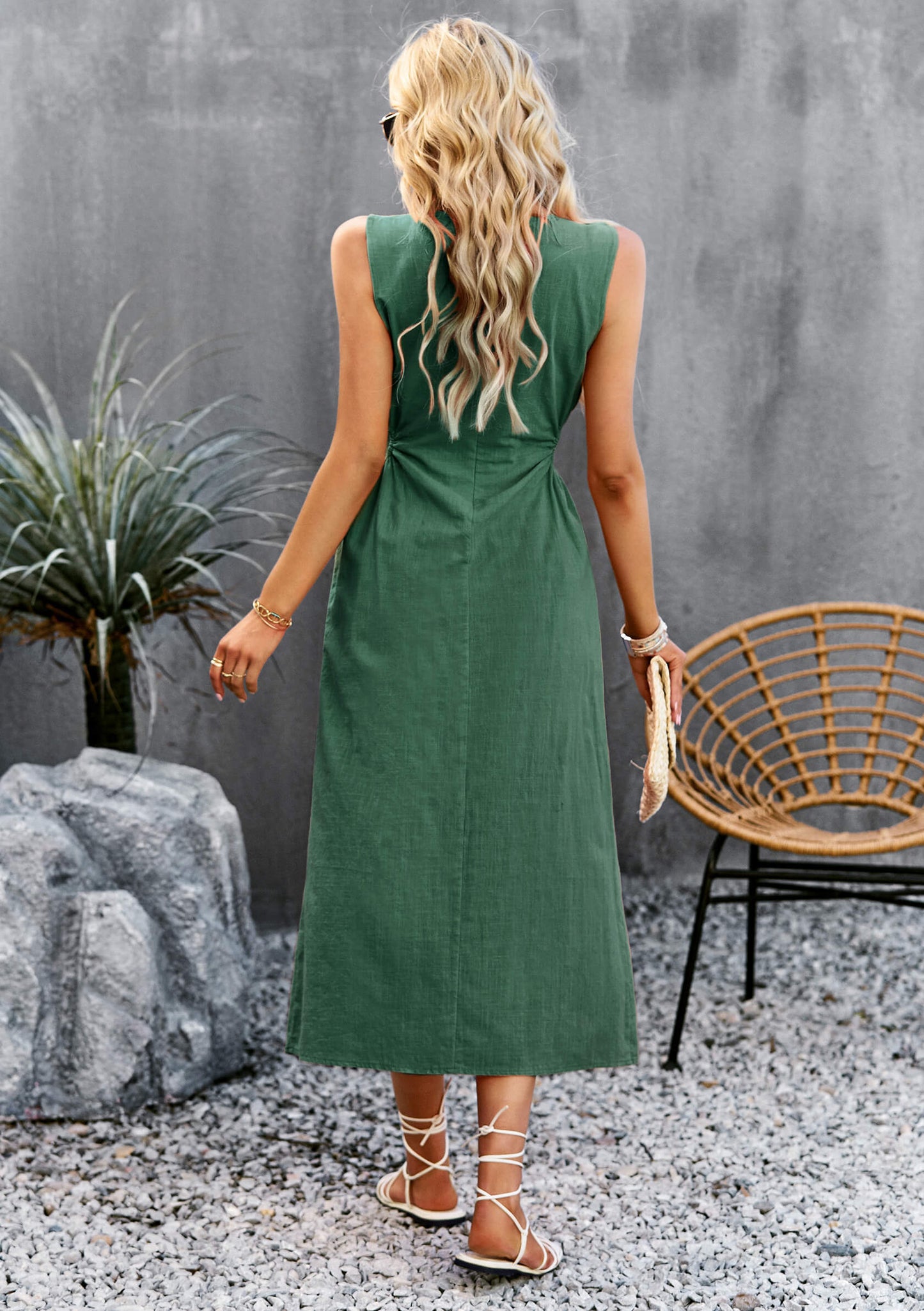 Lunch Date Sleeveless Slit Midi Dress - Green