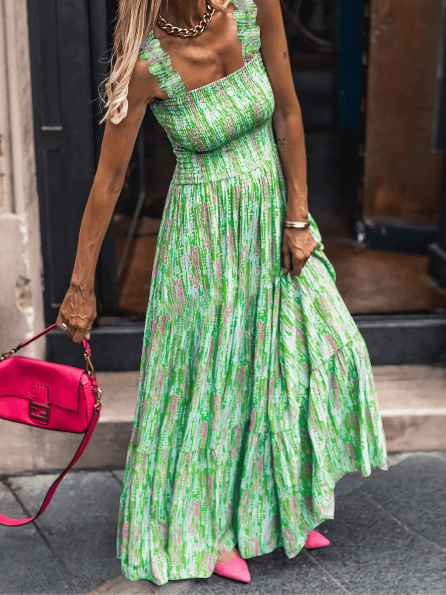 Rylee Strappy Printed Maxi Dress - Green
