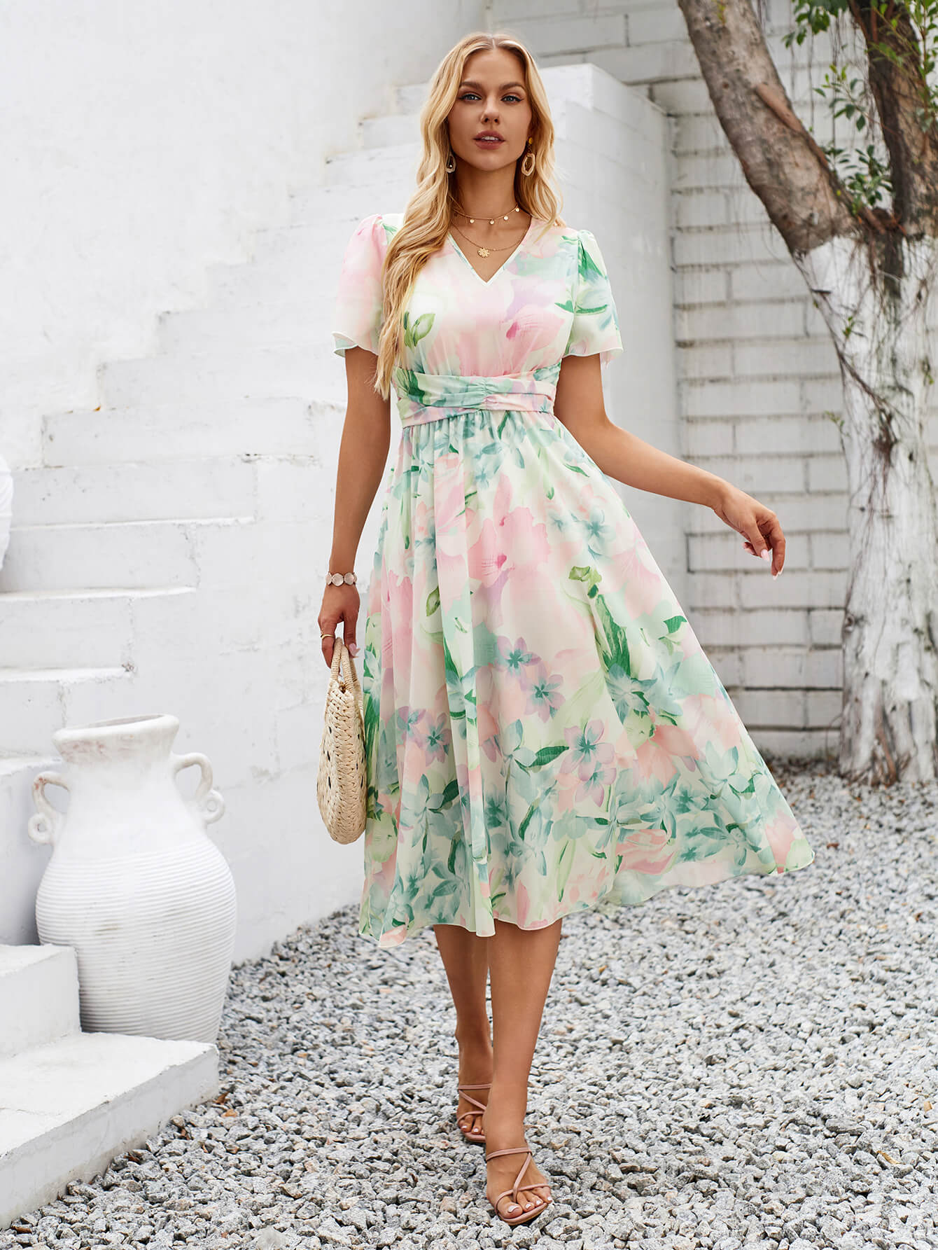 Gemma Floral Midi Dress - Green