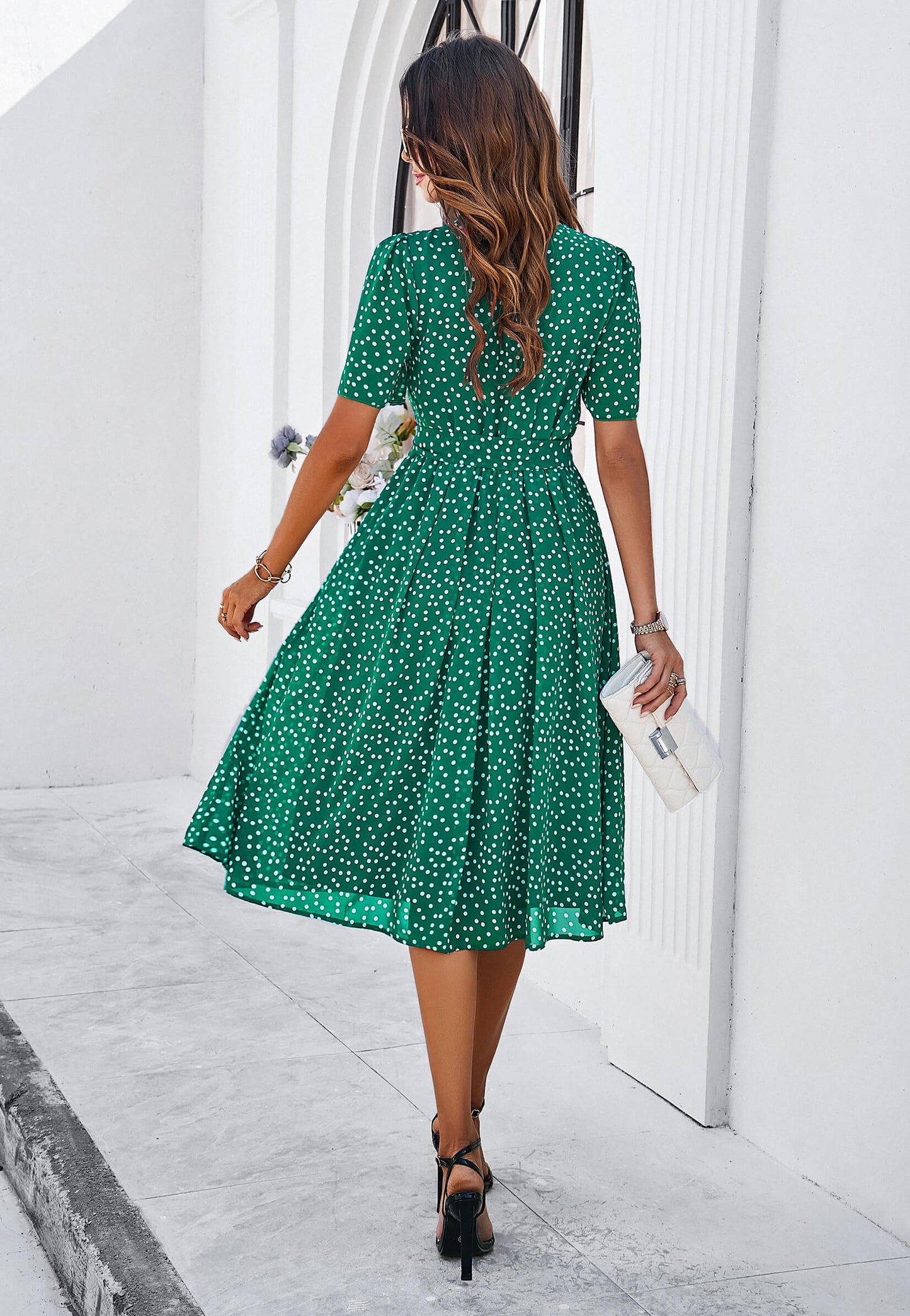 Margaret Polka Dot Midi Dress - Green