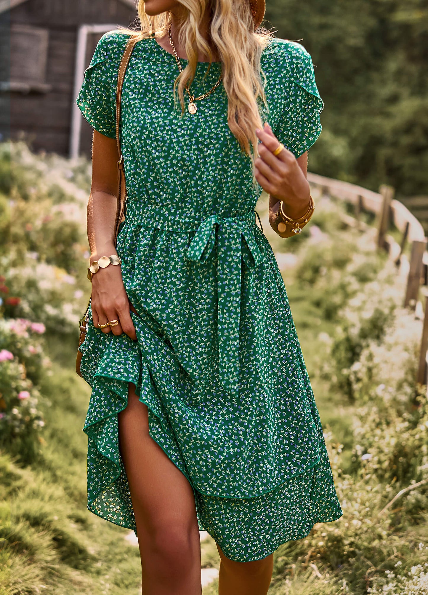EMILIANA FLORAL DOLL MINI DRESS - GREEN