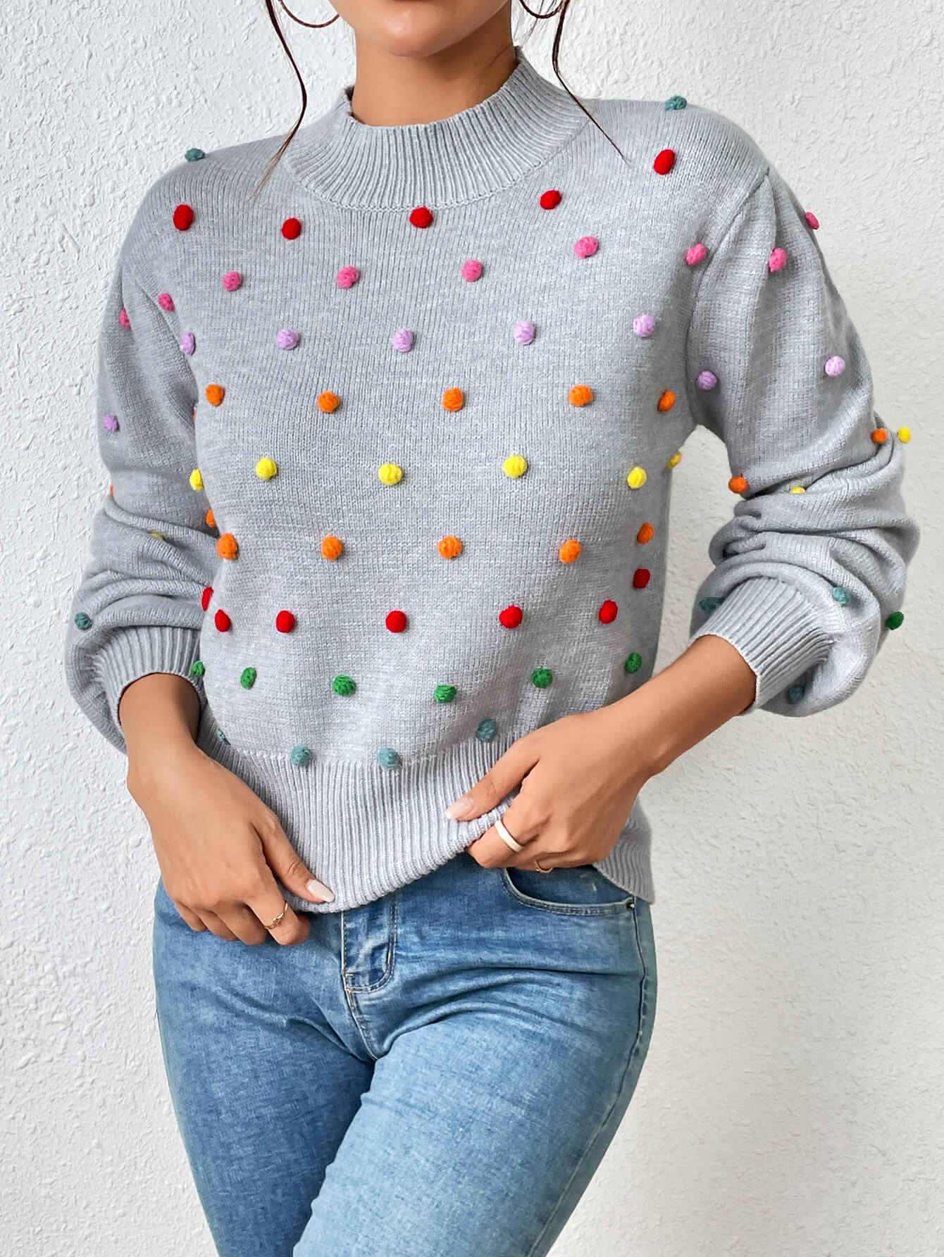 Celestial Multi Popcorn Applique Sweater - Grey