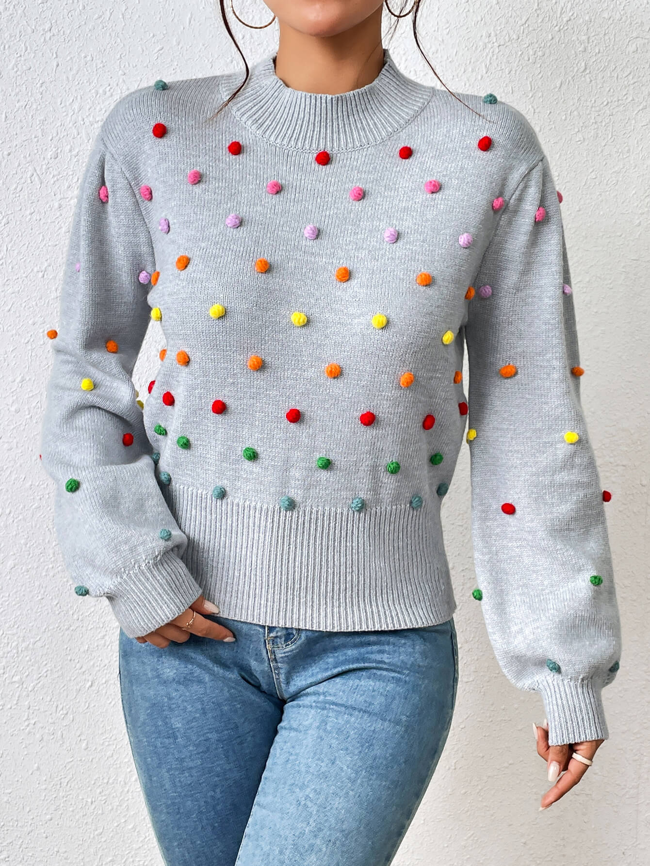 Celestial Multi Popcorn Applique Sweater - Grey