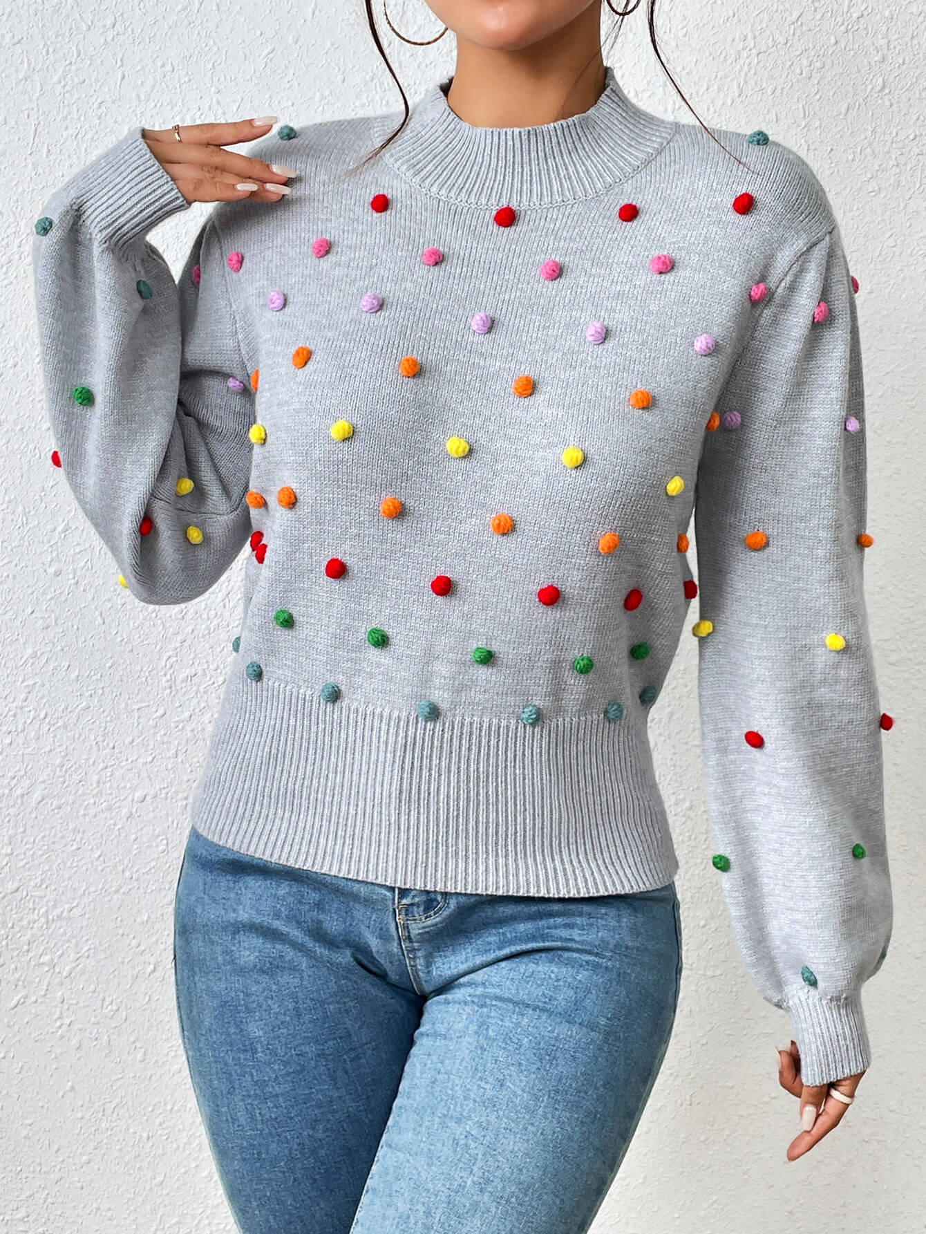 Celestial Multi Popcorn Applique Sweater - Grey