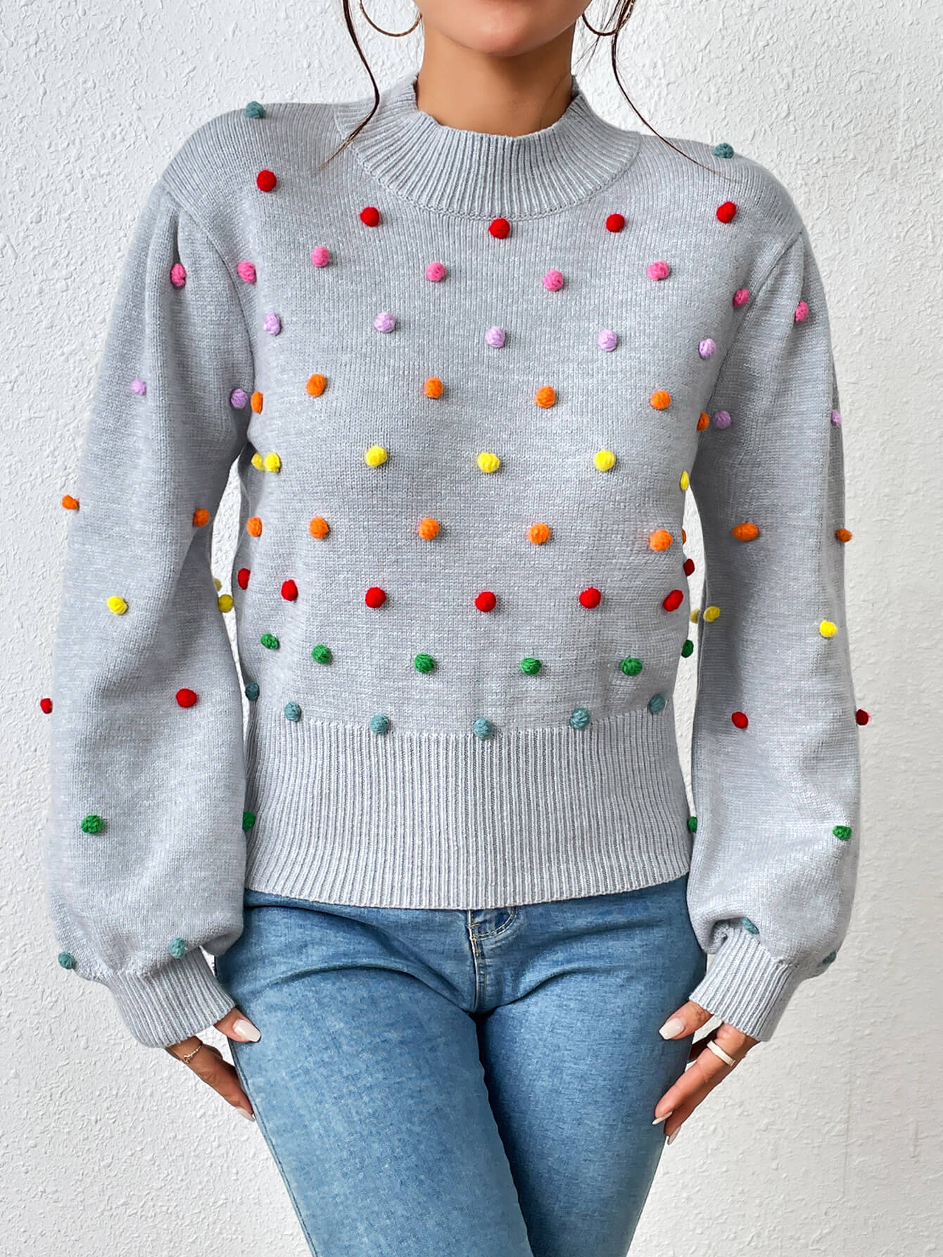 Celestial Multi Popcorn Applique Sweater - Grey