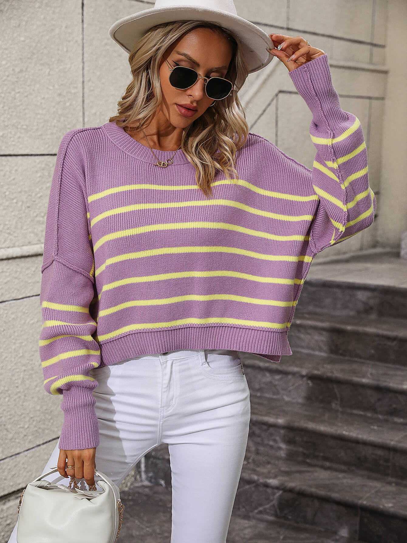 Talilah Stripe Knit Top - Lavender