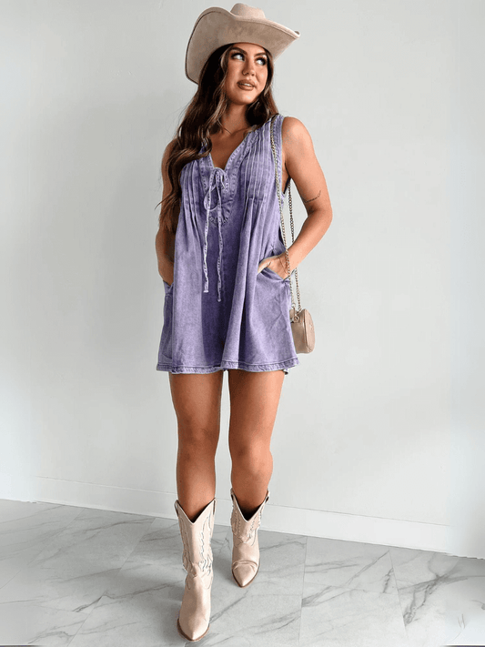 Texas Babydoll Denim Mini Dress - Lavender
