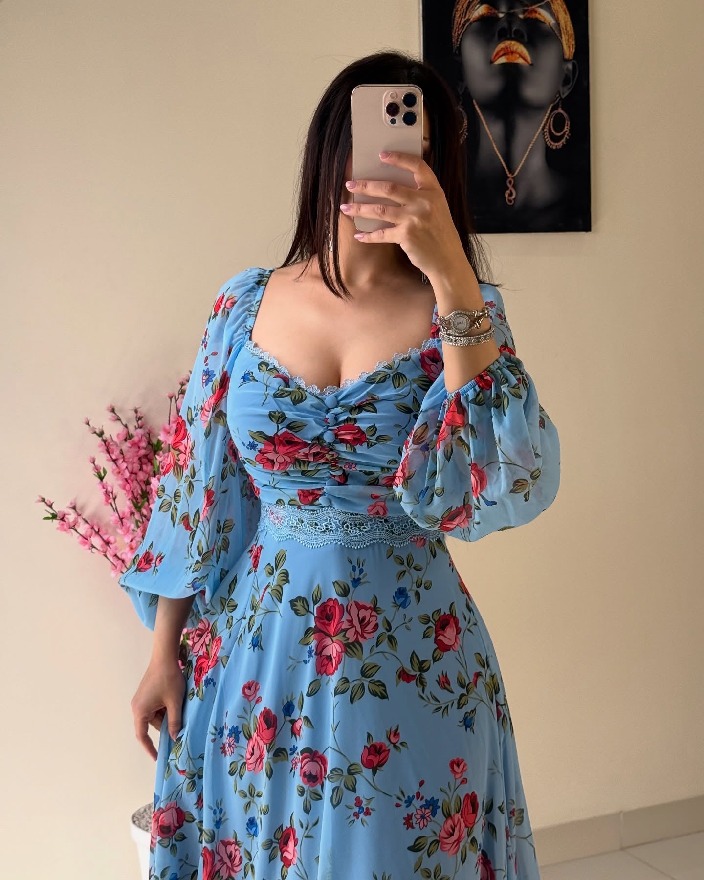 Gorgeous Chiffon Printed Long Sleeves Maxi Dress