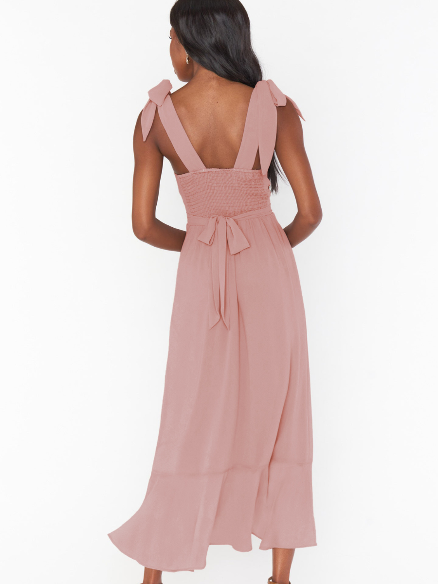 AVIANCA SHOULDER TIE BRIDAL MIDI DRESS - MAUVE