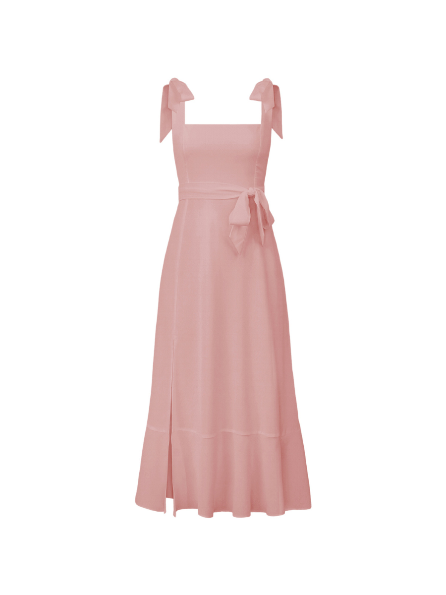 AVIANCA SHOULDER TIE BRIDAL MIDI DRESS - MAUVE