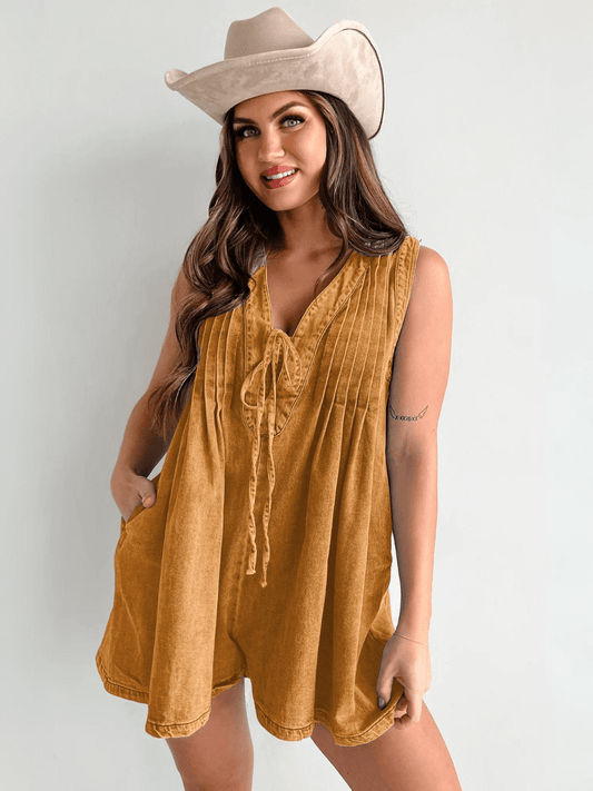 Texas Babydoll Denim Mini Dress - Mustard