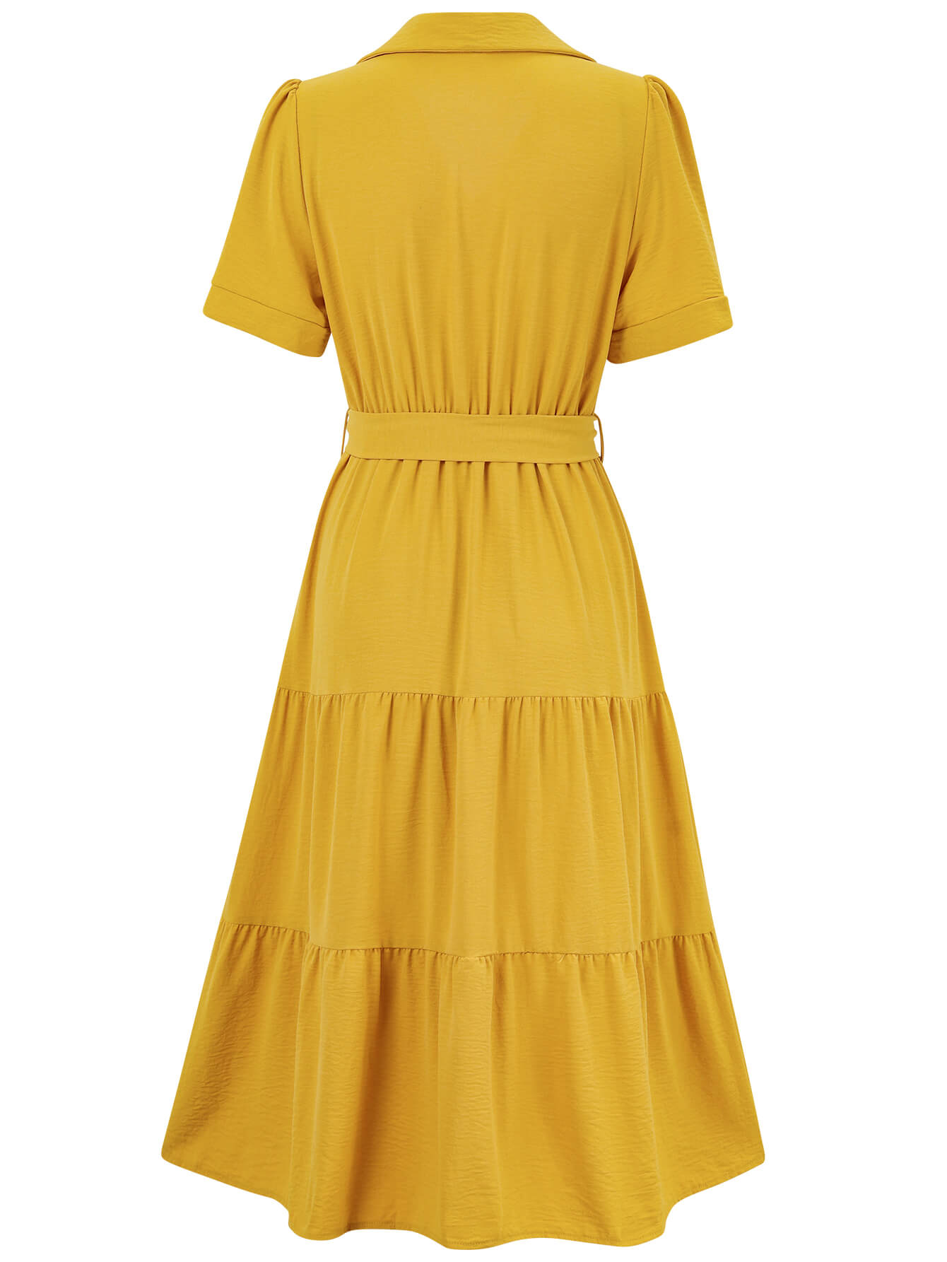 Celie Poplin Collared Tie Waist Midi Dress - Mustard