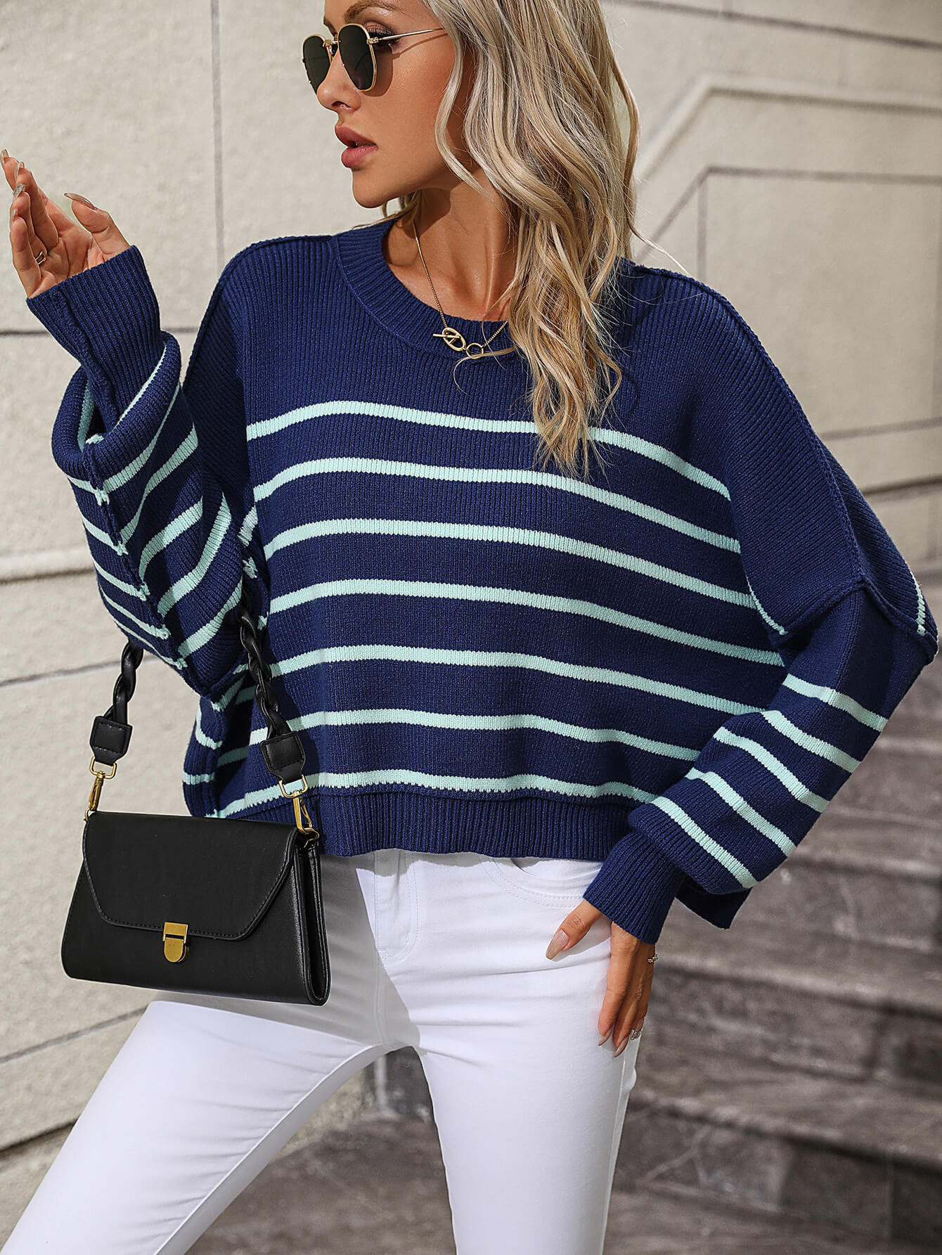 Talilah Stripe Knit Top - Navy