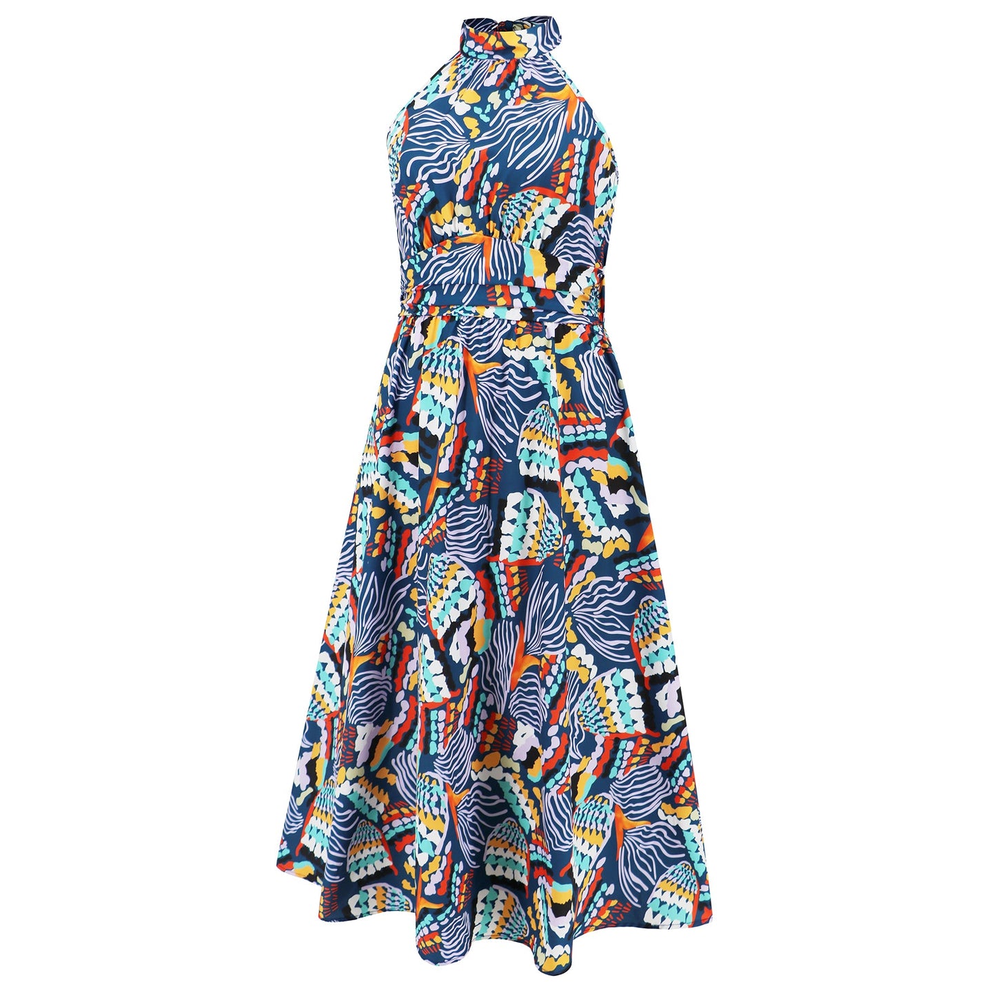 Addison Halter Neck Floral Print Maxi Dress - Navy