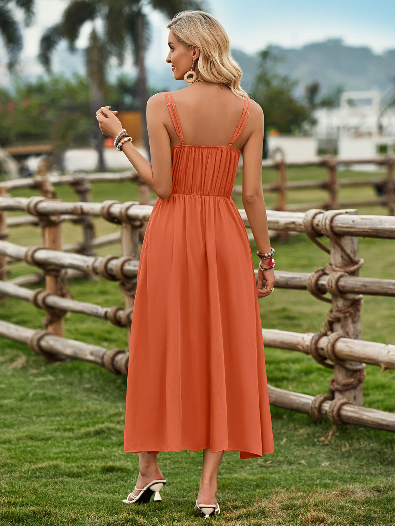 Touch Of Lawn Front Tie Midi Dress - Orange