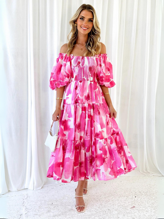 Chiara Floral Off The Shoulder Maxi Dress - Pink