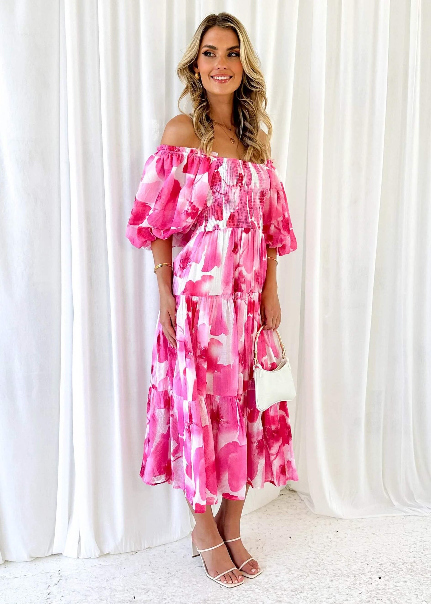 Chiara Floral Off The Shoulder Maxi Dress - Pink