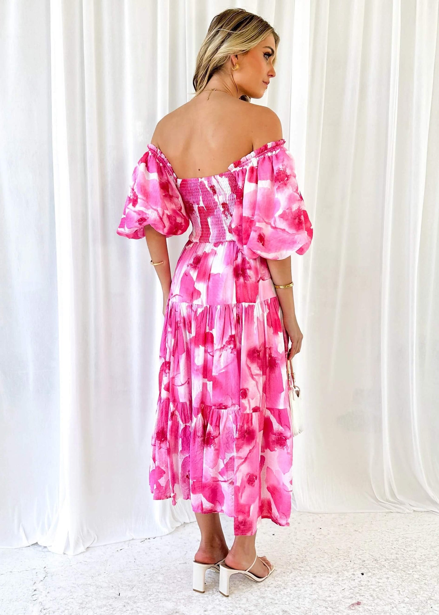 Chiara Floral Off The Shoulder Maxi Dress - Pink