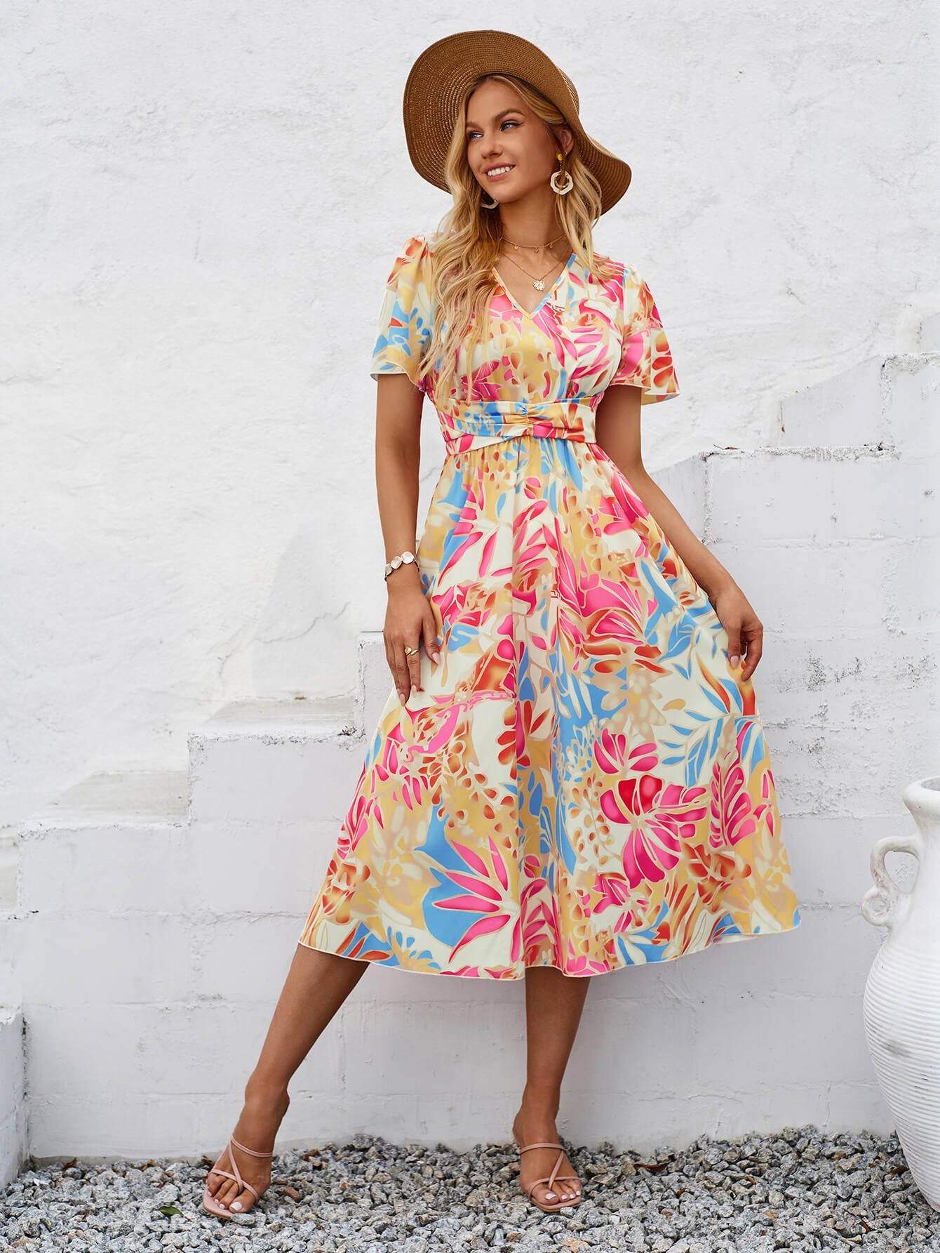 Gemma Floral Midi Dress - Pink