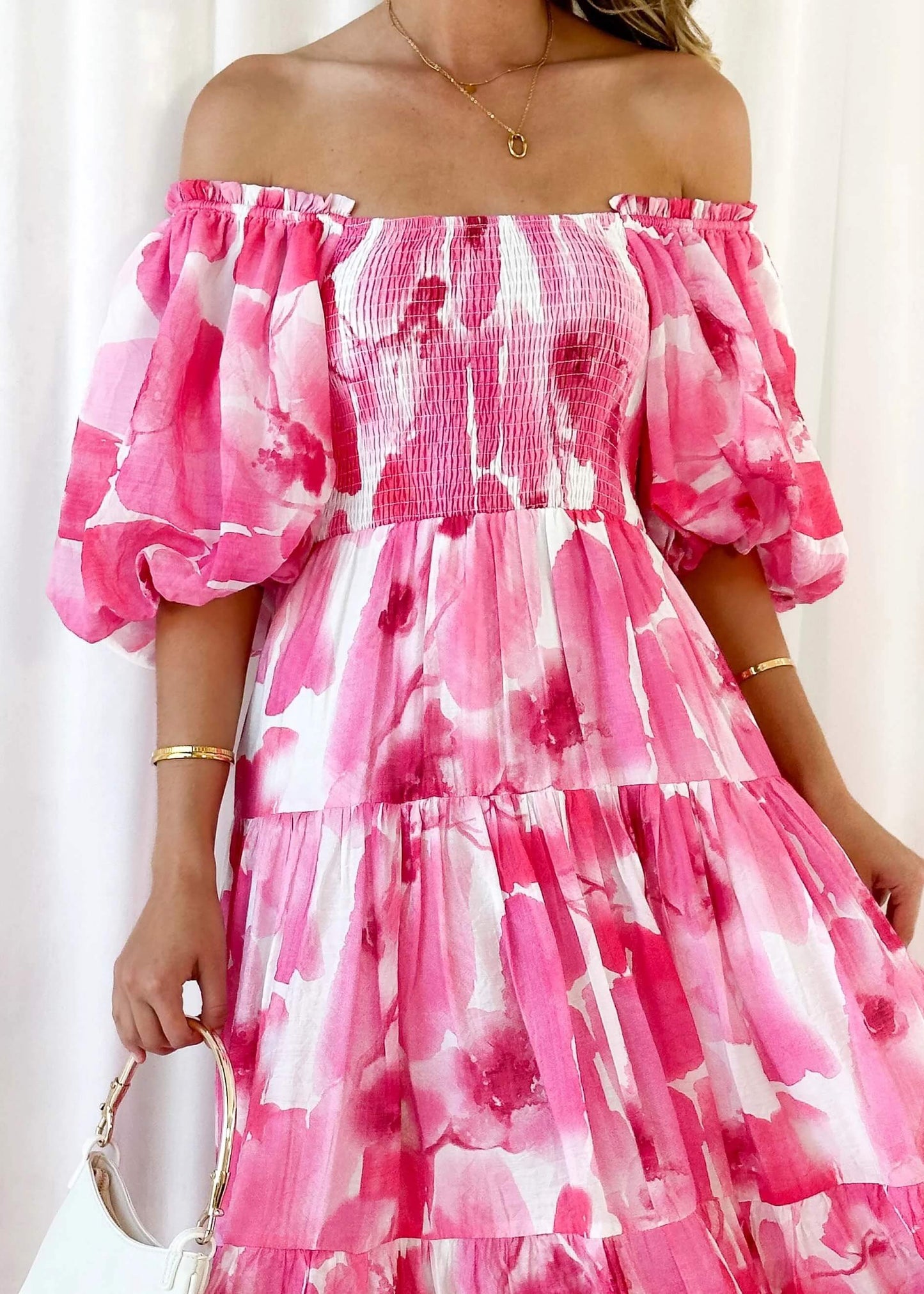 Chiara Floral Off The Shoulder Maxi Dress - Pink