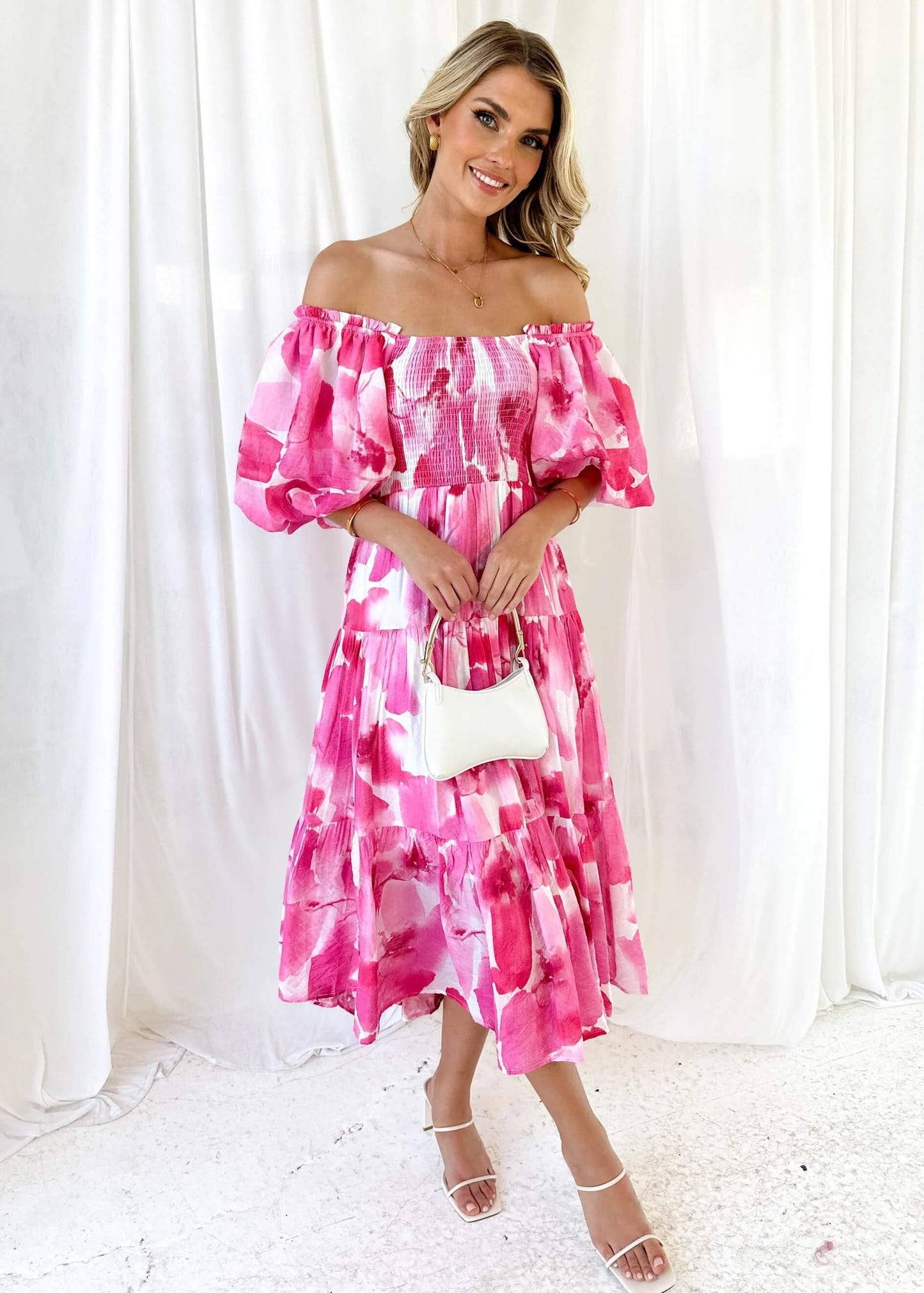 Chiara Floral Off The Shoulder Maxi Dress - Pink