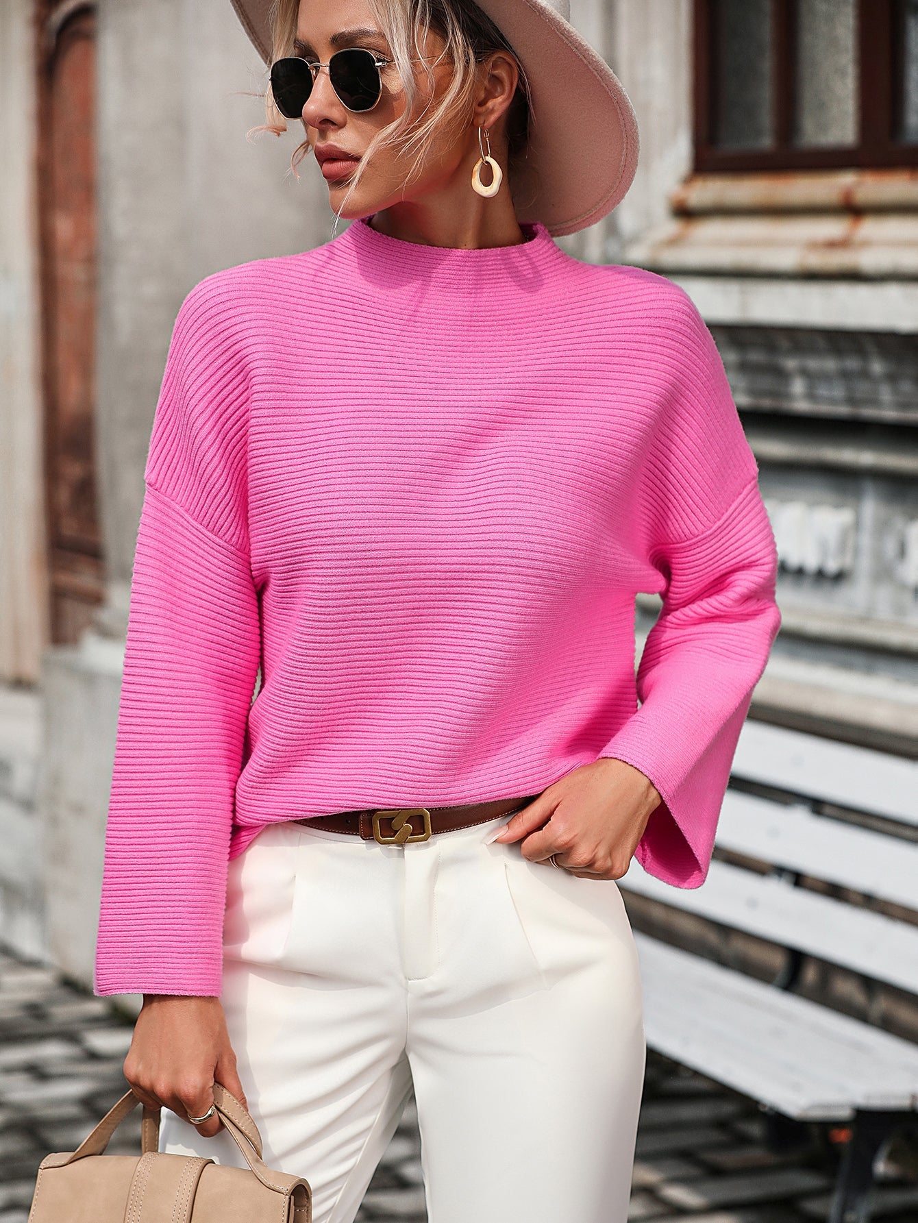Elouise Knit Oversized Pullover Sweater - Pink