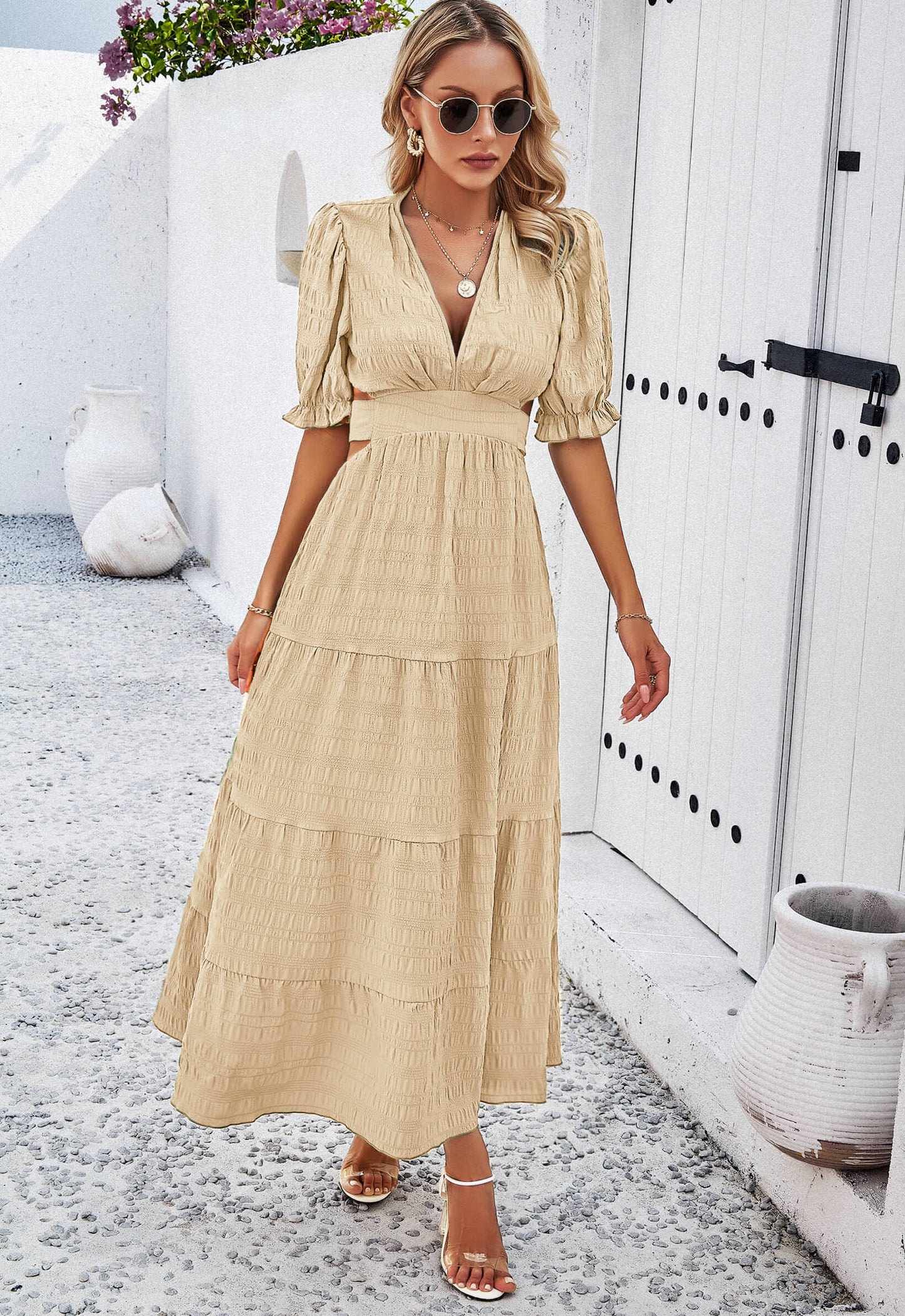 Rhea Tiered Cutout Maxi Dress - Taupe