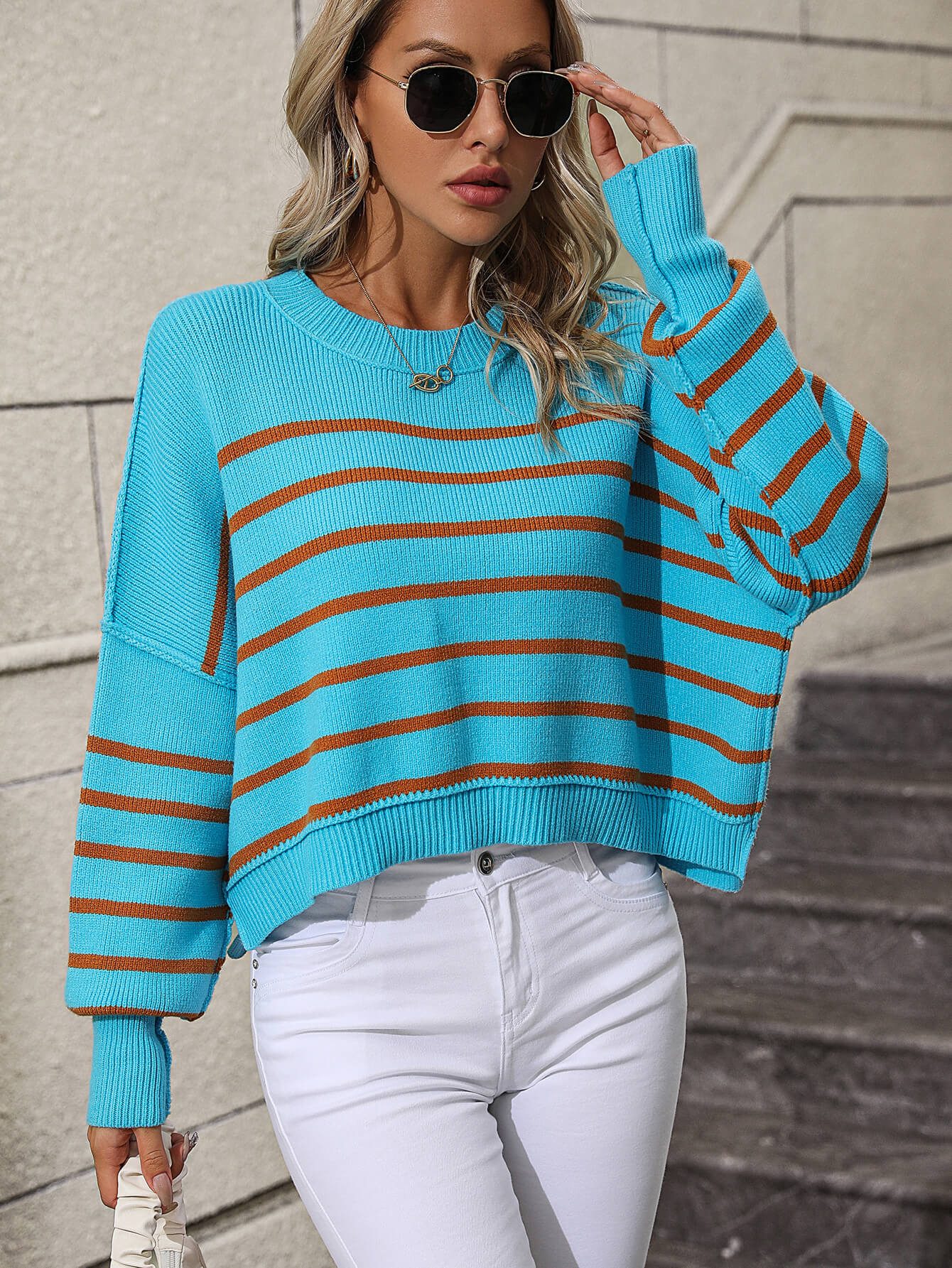 Talilah Stripe Knit Top - Turquoise