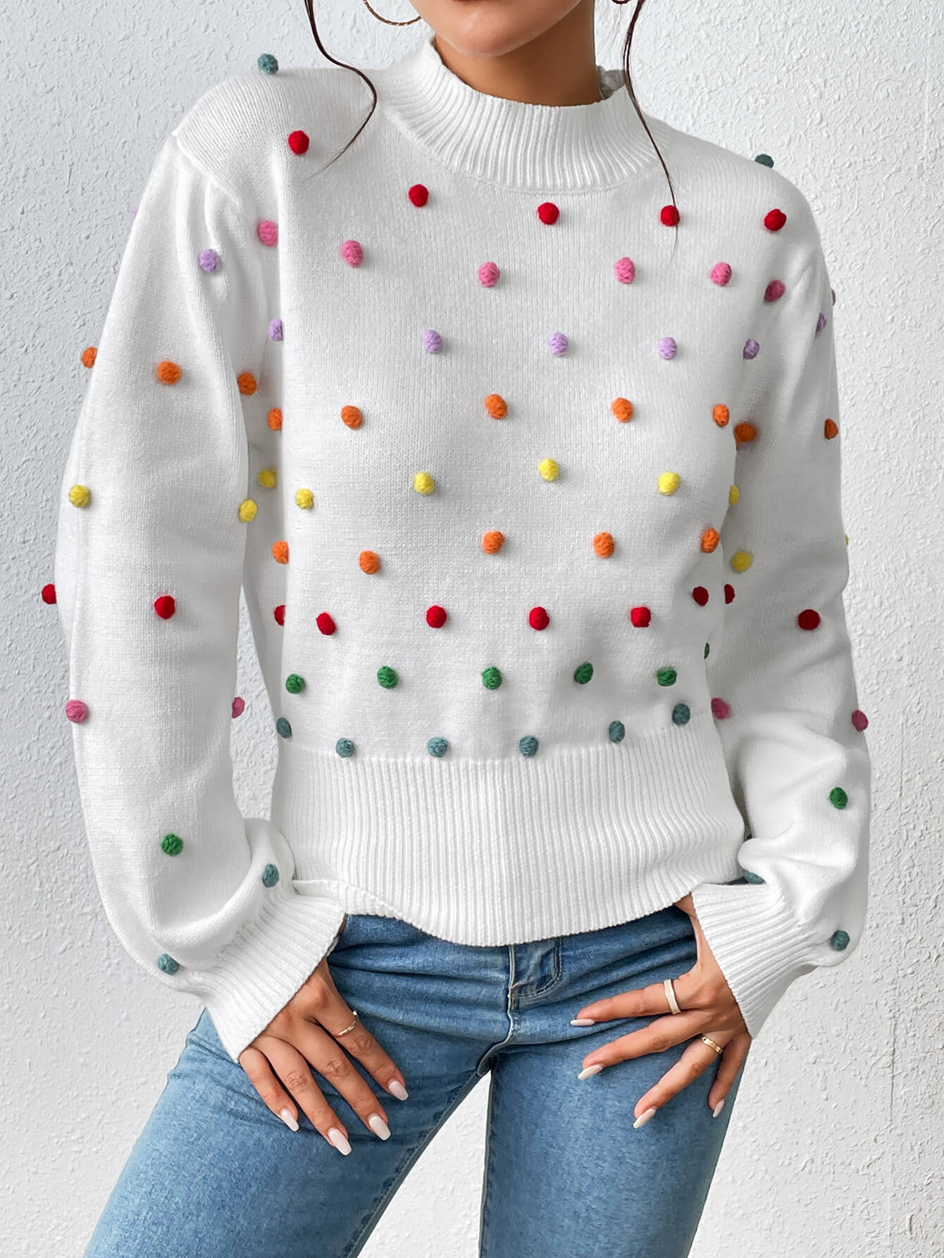Celestial Multi Popcorn Applique Sweater - White