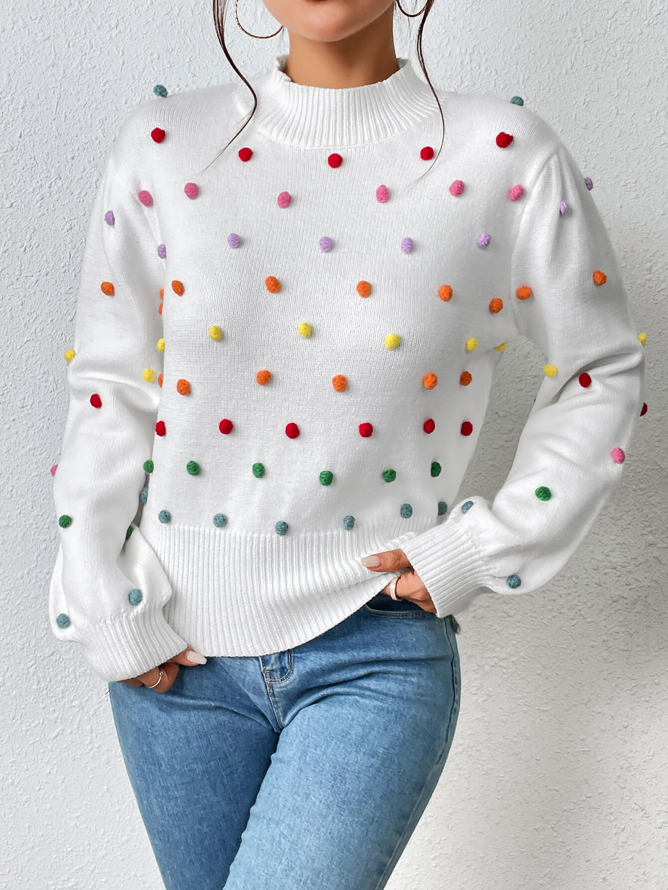 Celestial Multi Popcorn Applique Sweater - White