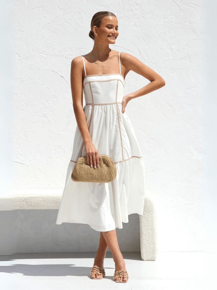 Nevissa Contrast Trim Babydoll Dress - White