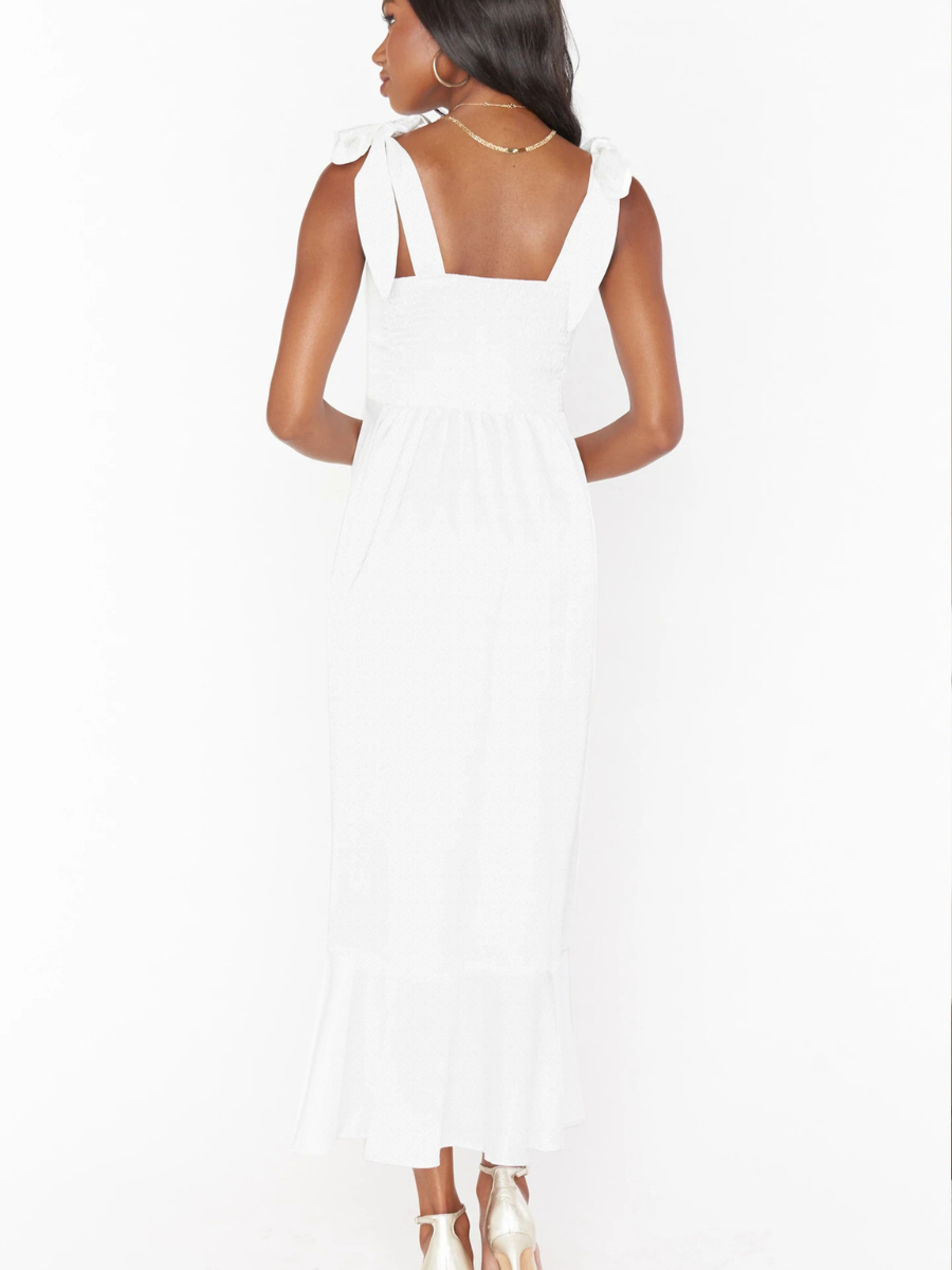 AVIANCA SHOULDER TIE BRIDAL MIDI DRESS - WHITE