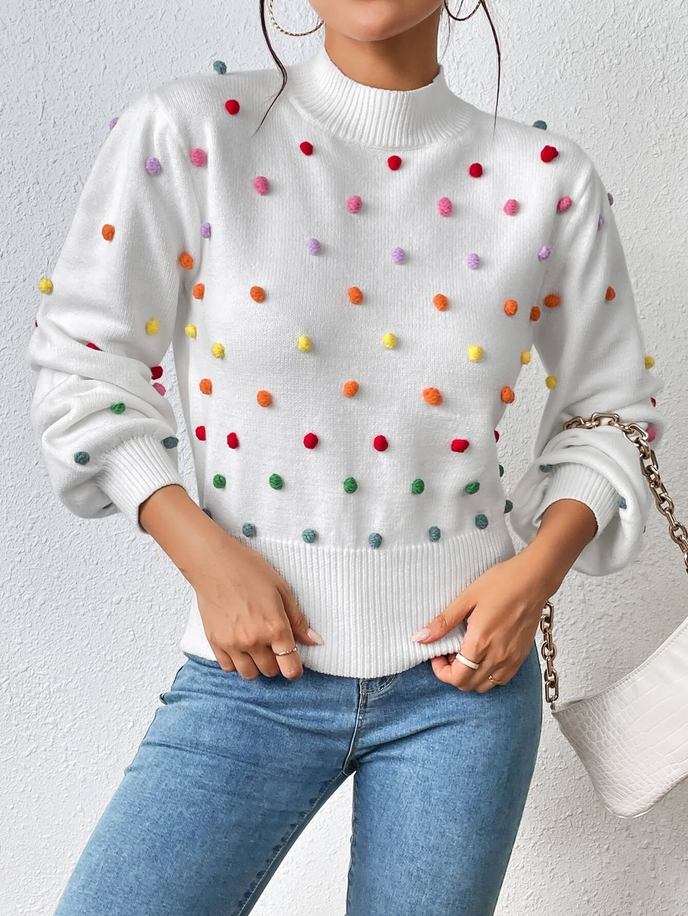 Celestial Multi Popcorn Applique Sweater - White