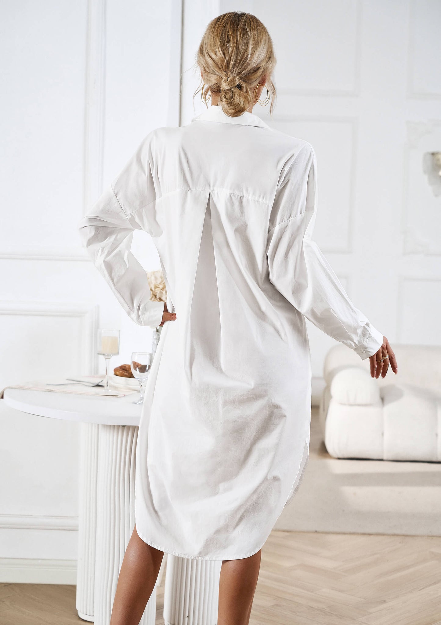 Halia Collared Button Down Midi Shirt Dress - White