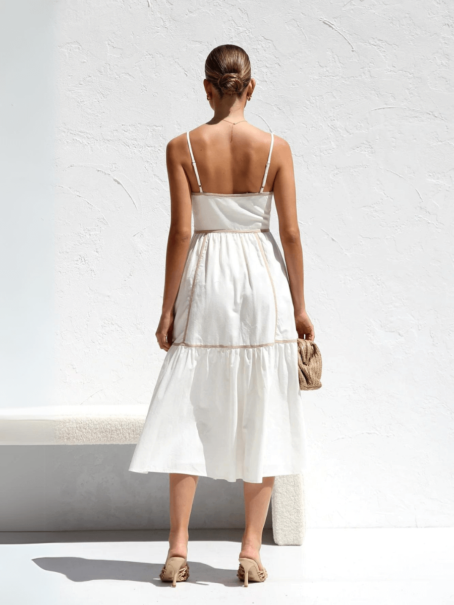Nevissa Contrast Trim Babydoll Dress - White