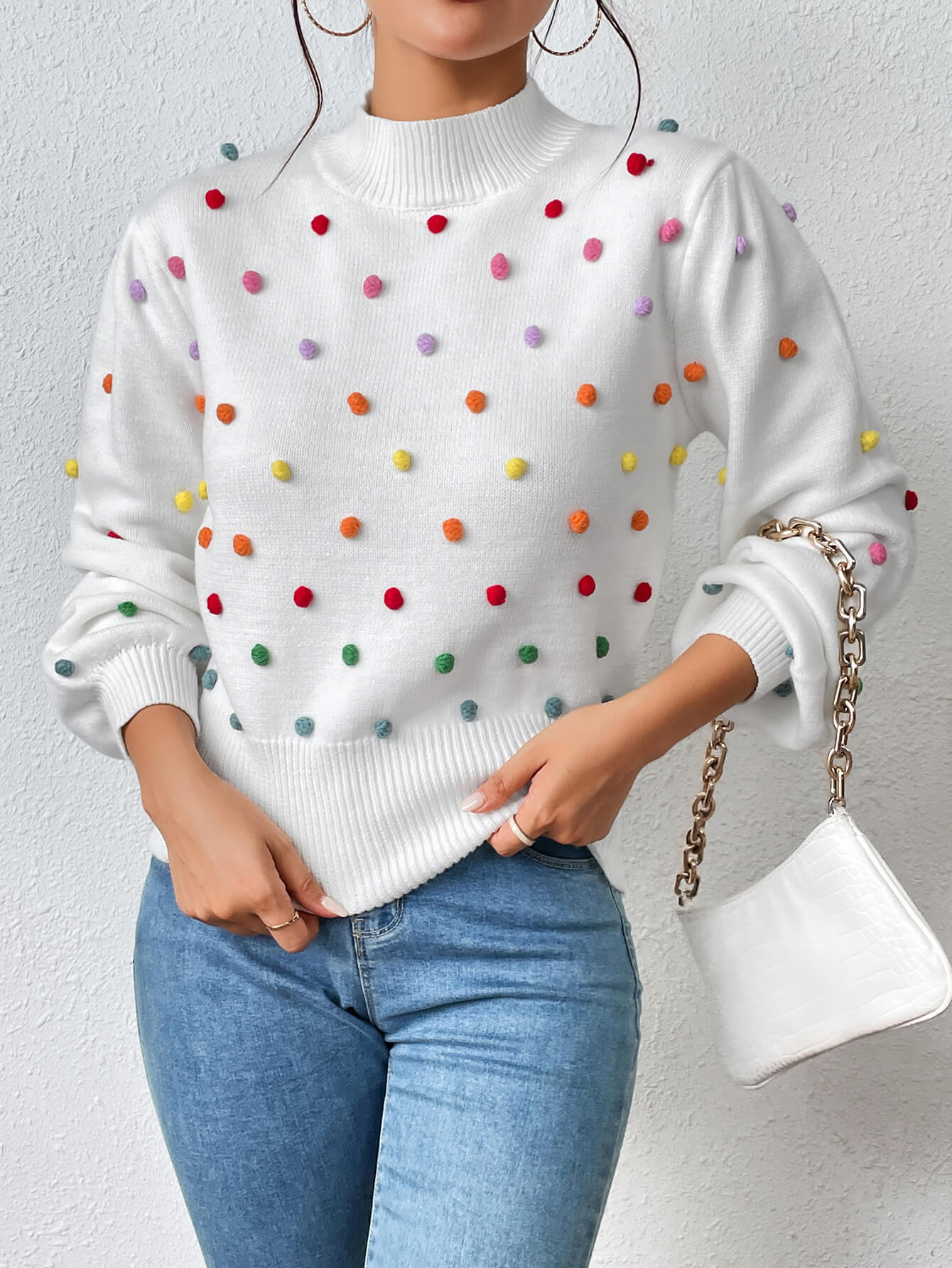 Celestial Multi Popcorn Applique Sweater - White