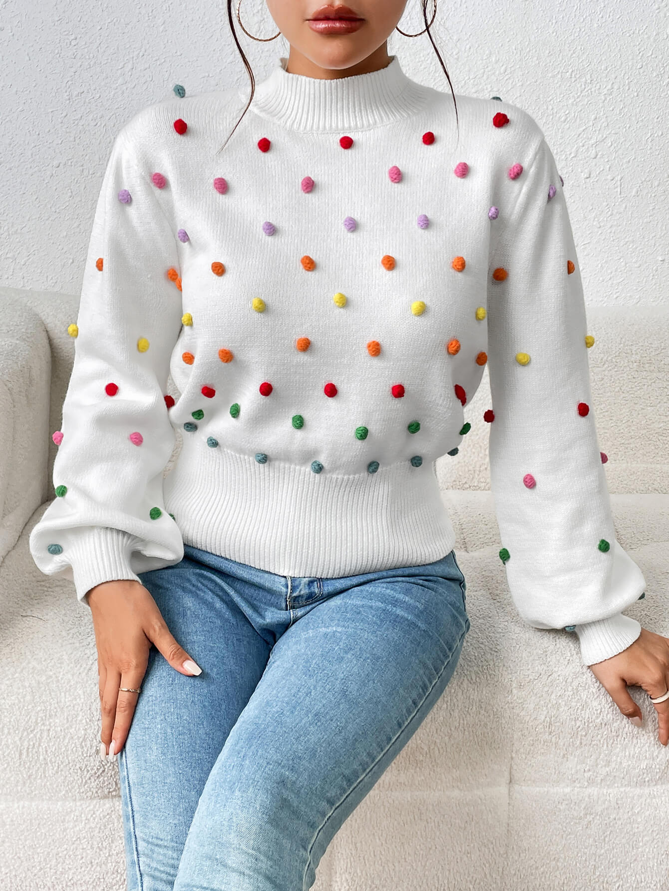 Celestial Multi Popcorn Applique Sweater - White