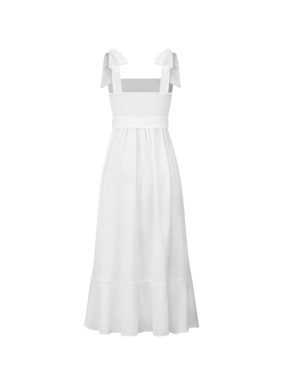 AVIANCA SHOULDER TIE BRIDAL MIDI DRESS - WHITE