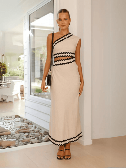 Aubrianna Colorblock Cut-Out Maxi Dress - Beige