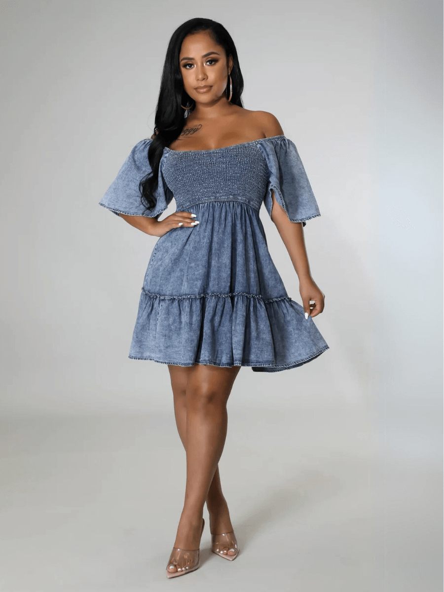 Sonesta Babydoll Denim Mini Dress - Light Wash