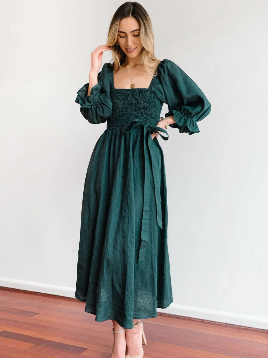 CALL IT LOVE TWO WAY TIERED MIDI DRESS - GREEN