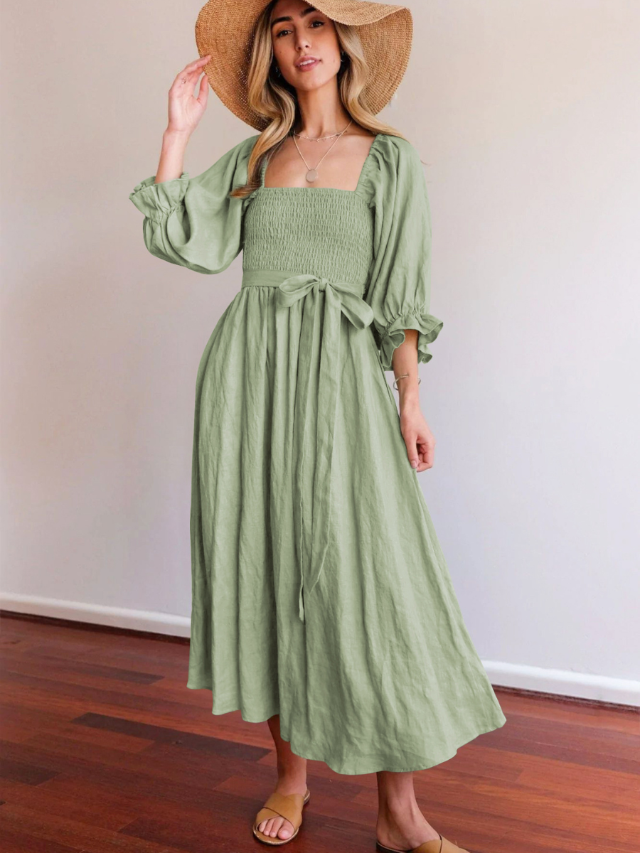 CALL IT LOVE TWO WAY TIERED MIDI DRESS - SAGE