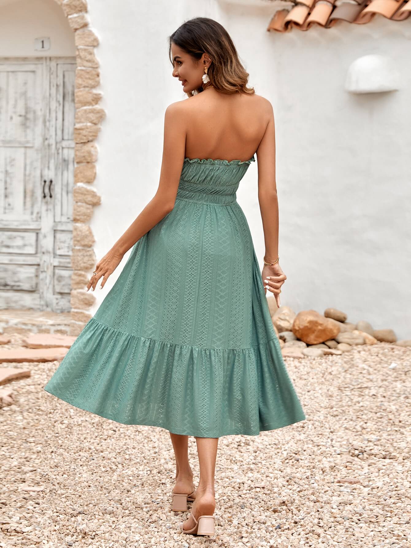 THE NEW YOU STRAPLESS LACE MIDI DRESS - SAGE