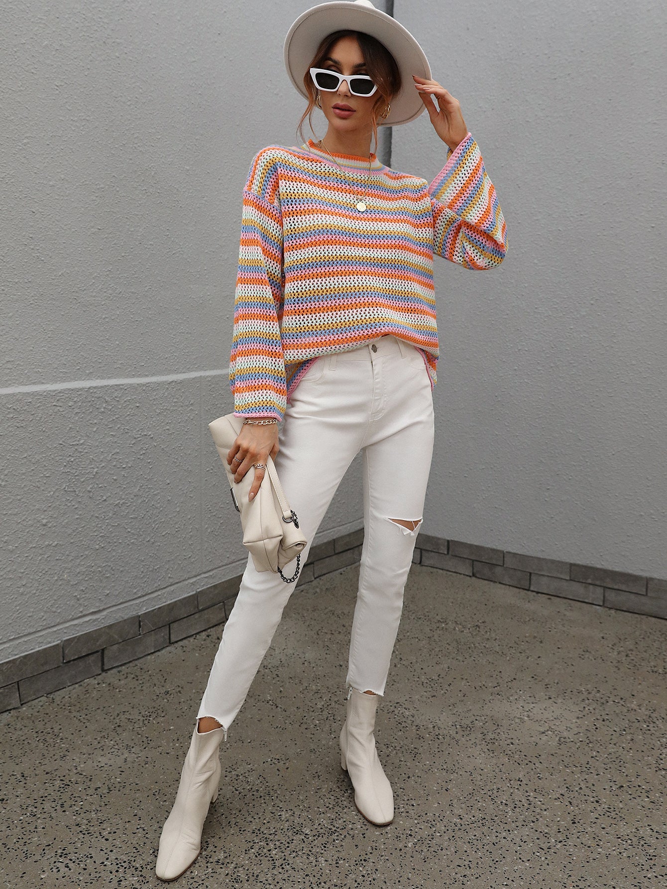 LALLIE KNIT TOP - PINK STRIPE PRINT