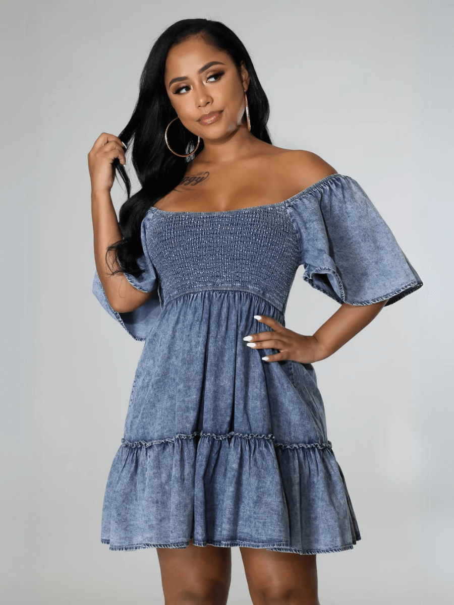 Sonesta Babydoll Denim Mini Dress - Light Wash