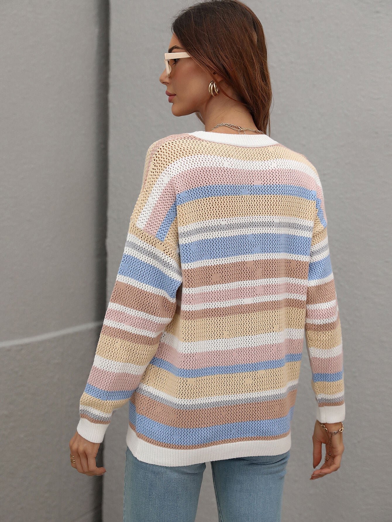 QUELLISE KNIT TOP - PINK STRIPE PRINT