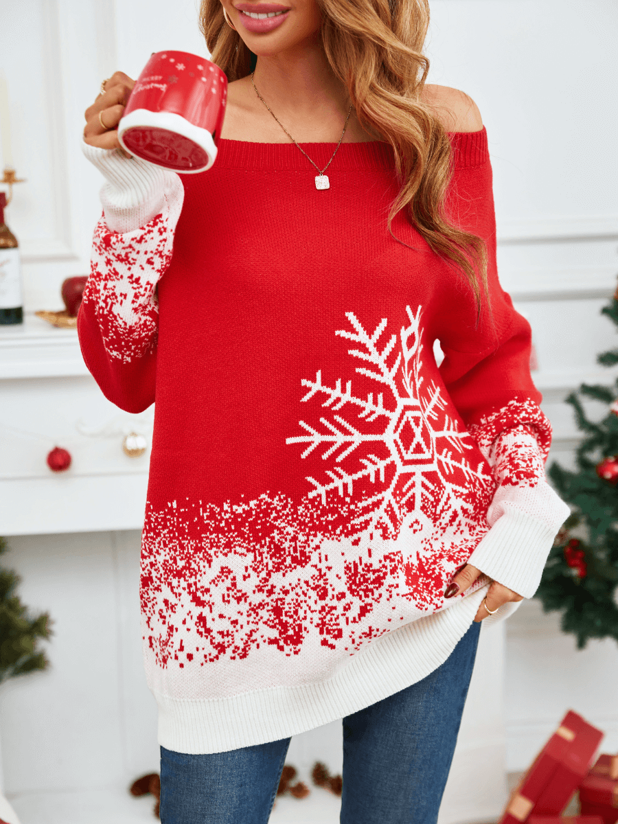Snowing Out Knit Sweater - Red