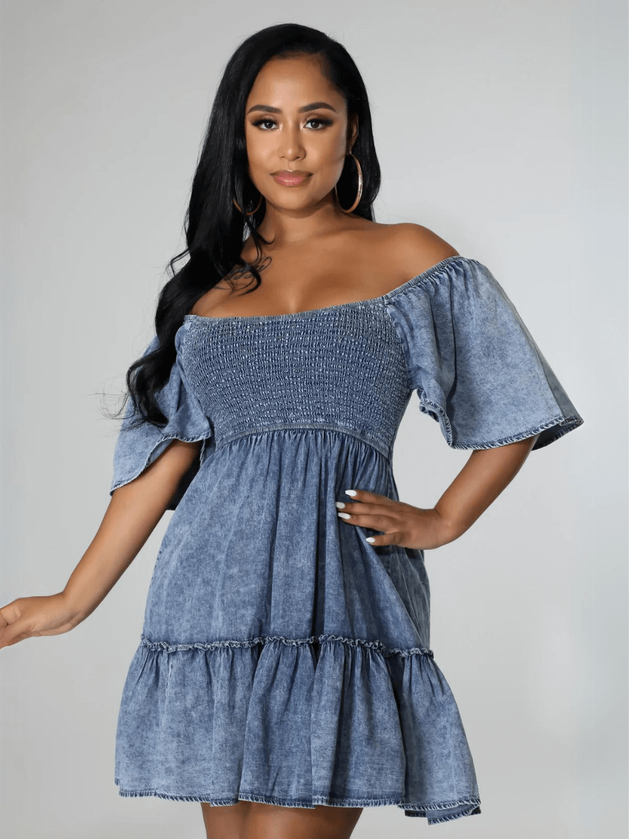 Sonesta Babydoll Denim Mini Dress - Light Wash
