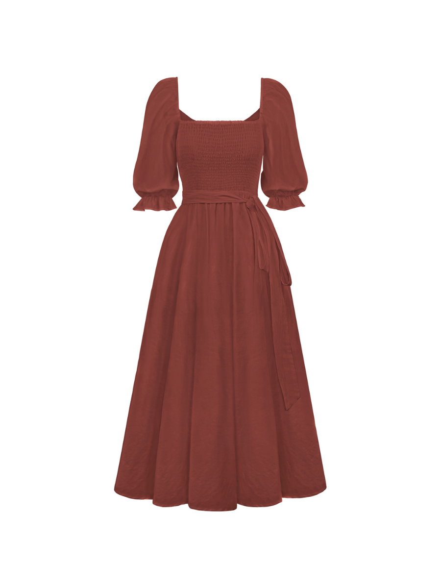 SUNSET SANDS TWO WAY WEARABLE MIDI DRESS - BRICK