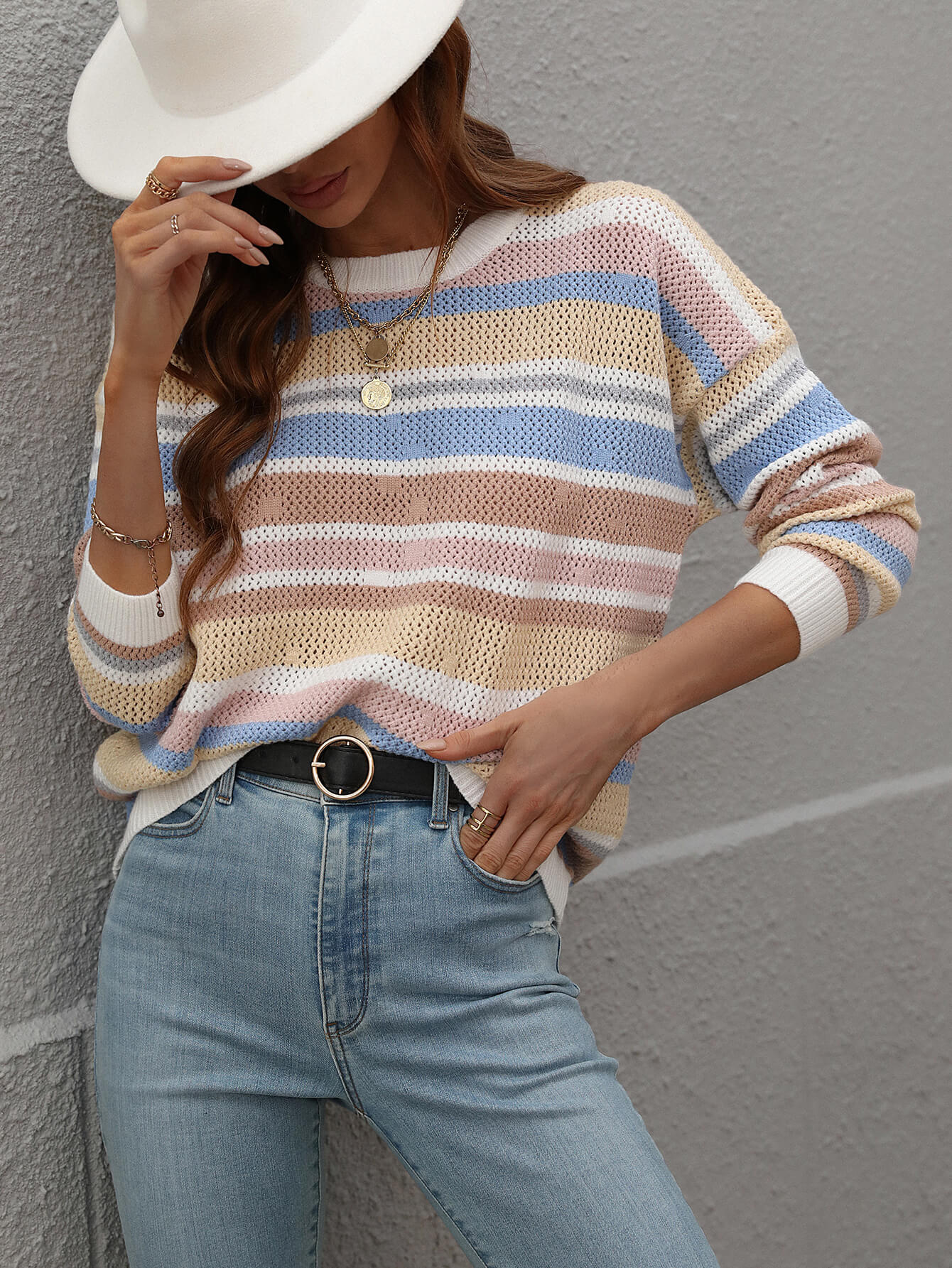 QUELLISE KNIT TOP - PINK STRIPE PRINT